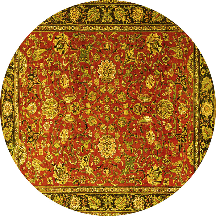 Round Machine Washable Persian Yellow Traditional Rug, wshtr1078yw