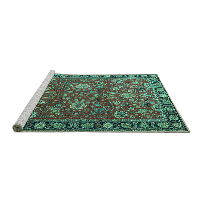 Sideview of Machine Washable Persian Turquoise Traditional Area Rugs, wshtr1078turq