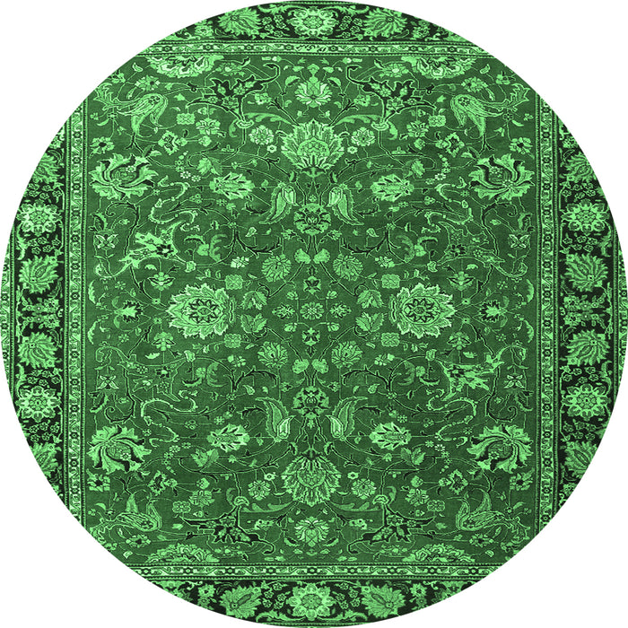 Round Machine Washable Persian Emerald Green Traditional Area Rugs, wshtr1078emgrn
