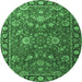 Round Machine Washable Persian Emerald Green Traditional Area Rugs, wshtr1078emgrn