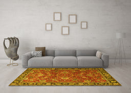 Machine Washable Persian Yellow Traditional Rug in a Living Room, wshtr1078yw