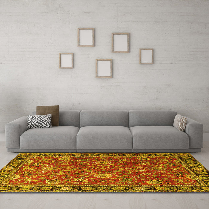Machine Washable Persian Yellow Traditional Rug in a Living Room, wshtr1078yw