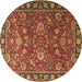 Round Machine Washable Persian Brown Traditional Rug, wshtr1078brn