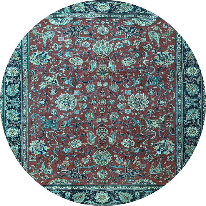 Round Machine Washable Persian Light Blue Traditional Rug, wshtr1078lblu