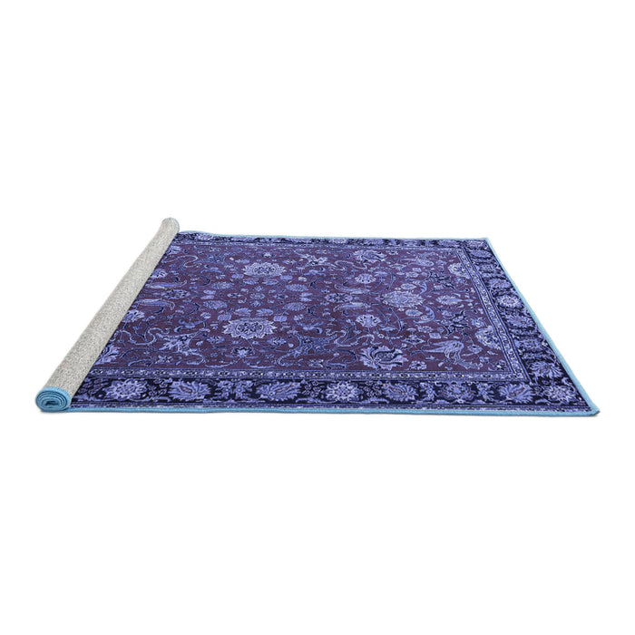 Sideview of Machine Washable Persian Blue Traditional Rug, wshtr1078blu