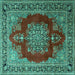 Square Machine Washable Medallion Turquoise Traditional Area Rugs, wshtr1079turq