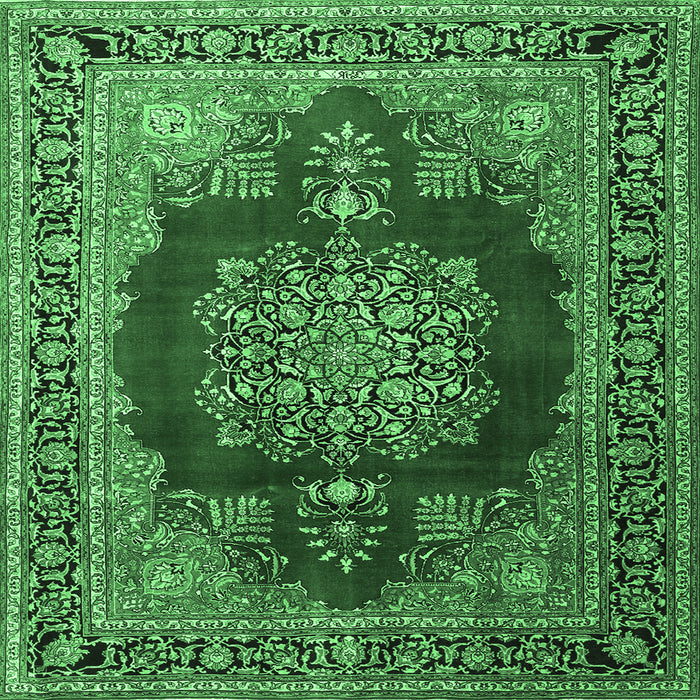 Square Machine Washable Medallion Emerald Green Traditional Area Rugs, wshtr1079emgrn