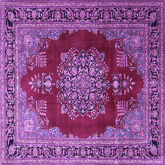 Square Machine Washable Medallion Purple Traditional Area Rugs, wshtr1079pur