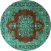 Round Machine Washable Medallion Turquoise Traditional Area Rugs, wshtr1079turq