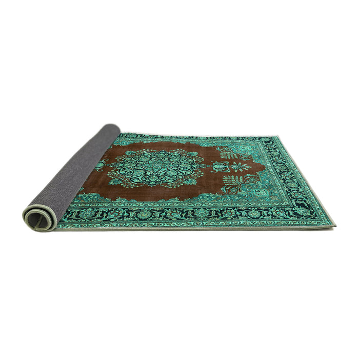 Sideview of Medallion Turquoise Traditional Rug, tr1079turq