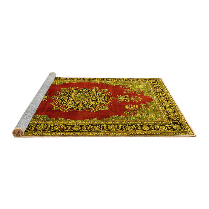 Sideview of Machine Washable Medallion Yellow Traditional Rug, wshtr1079yw