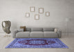 Machine Washable Medallion Blue Traditional Rug in a Living Room, wshtr1079blu