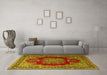 Machine Washable Medallion Yellow Traditional Rug in a Living Room, wshtr1079yw