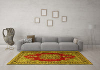 Machine Washable Medallion Yellow Traditional Rug, wshtr1079yw