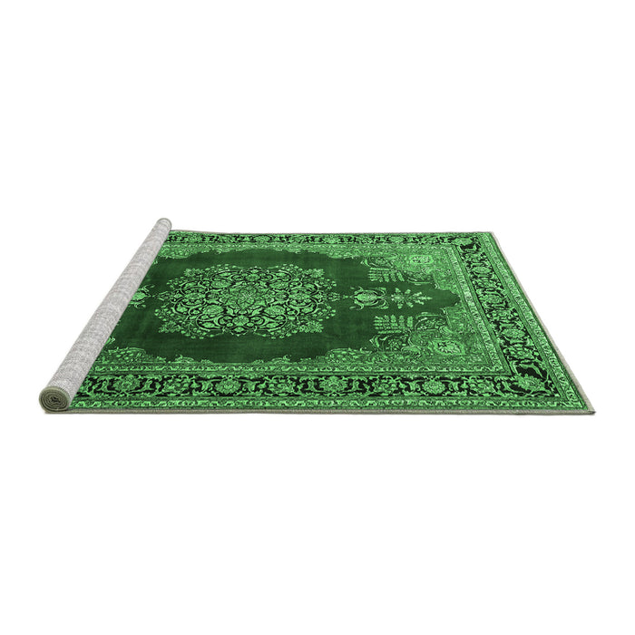 Sideview of Machine Washable Medallion Emerald Green Traditional Area Rugs, wshtr1079emgrn