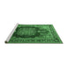 Sideview of Machine Washable Medallion Emerald Green Traditional Area Rugs, wshtr1079emgrn