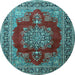 Round Medallion Light Blue Traditional Rug, tr1079lblu