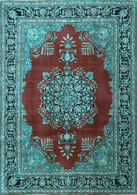 Medallion Light Blue Traditional Rug, tr1079lblu