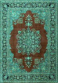 Medallion Turquoise Traditional Rug, tr1079turq