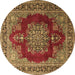 Round Machine Washable Medallion Brown Traditional Rug, wshtr1079brn