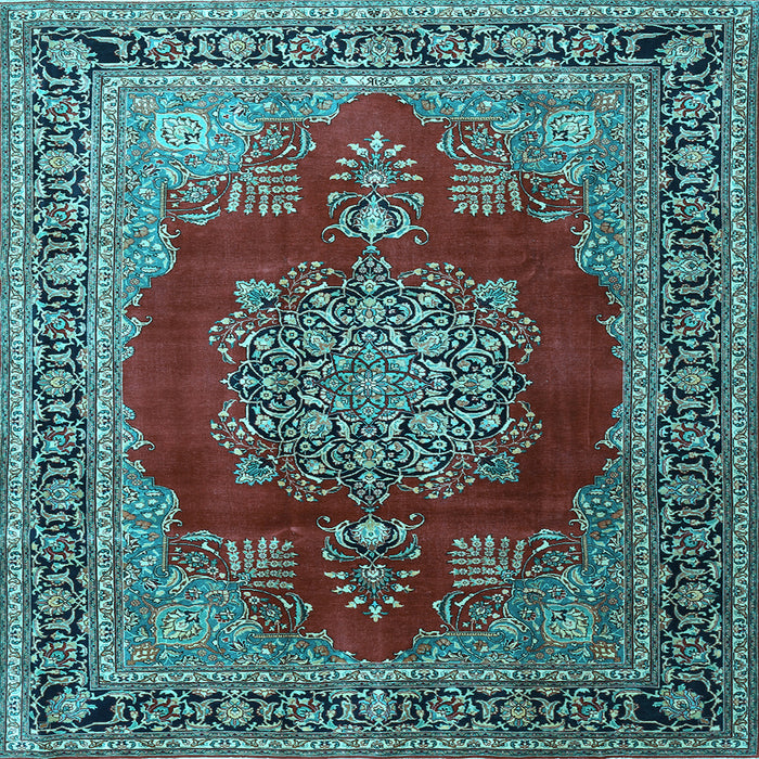 Square Medallion Light Blue Traditional Rug, tr1079lblu