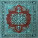 Square Medallion Light Blue Traditional Rug, tr1079lblu