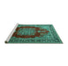 Sideview of Machine Washable Medallion Turquoise Traditional Area Rugs, wshtr1079turq