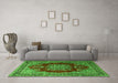 Machine Washable Medallion Green Traditional Area Rugs in a Living Room,, wshtr1079grn