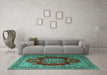 Machine Washable Medallion Turquoise Traditional Area Rugs in a Living Room,, wshtr1079turq