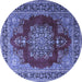 Round Machine Washable Medallion Blue Traditional Rug, wshtr1079blu