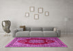 Machine Washable Medallion Pink Traditional Rug in a Living Room, wshtr1079pnk