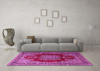 Machine Washable Medallion Pink Traditional Rug, wshtr1079pnk