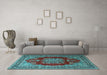 Machine Washable Medallion Light Blue Traditional Rug in a Living Room, wshtr1079lblu