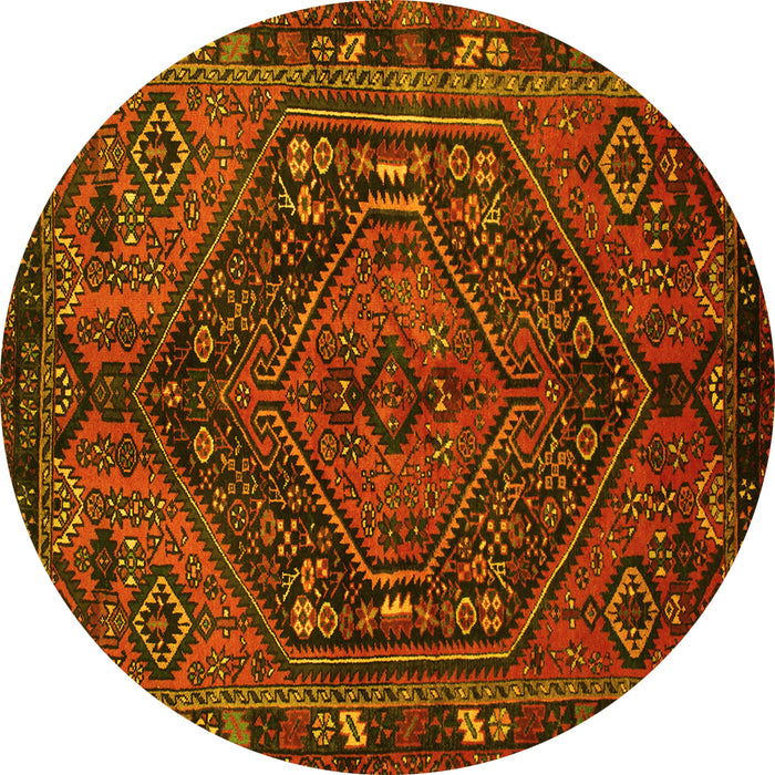 Round Persian Yellow Traditional Rug, tr107yw