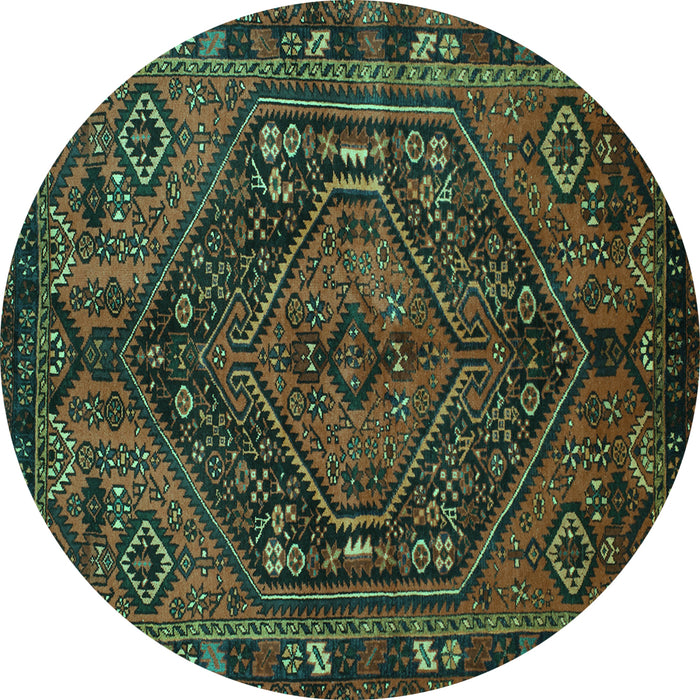 Round Persian Turquoise Traditional Rug, tr107turq