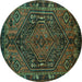 Round Persian Turquoise Traditional Rug, tr107turq