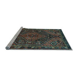 Sideview of Machine Washable Persian Light Blue Traditional Rug, wshtr107lblu