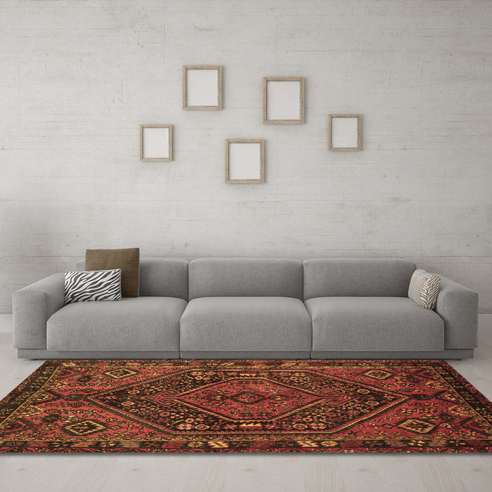 Machine Washable Persian Brown Traditional Rug in a Living Room,, wshtr107brn