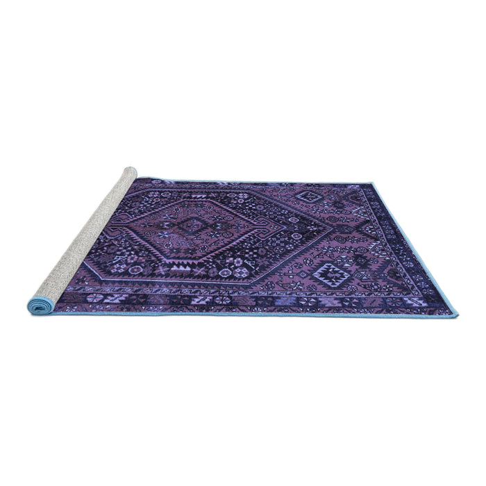 Sideview of Machine Washable Persian Blue Traditional Rug, wshtr107blu