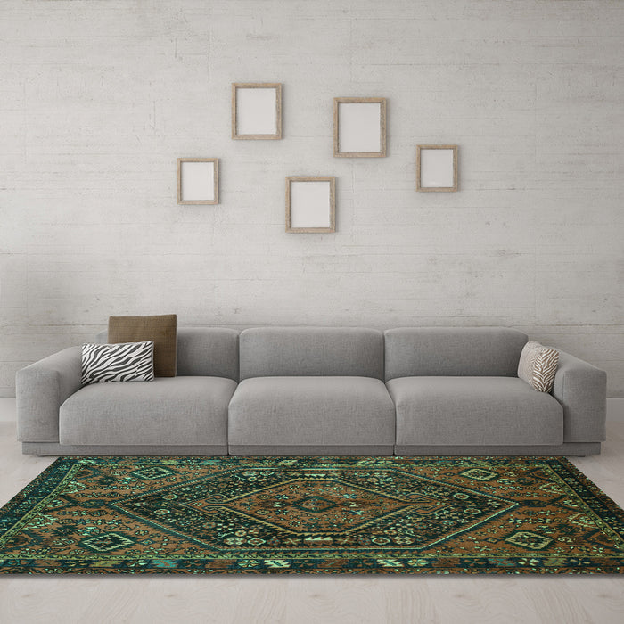Machine Washable Persian Turquoise Traditional Area Rugs in a Living Room,, wshtr107turq