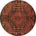 Round Persian Brown Traditional Rug, tr107brn