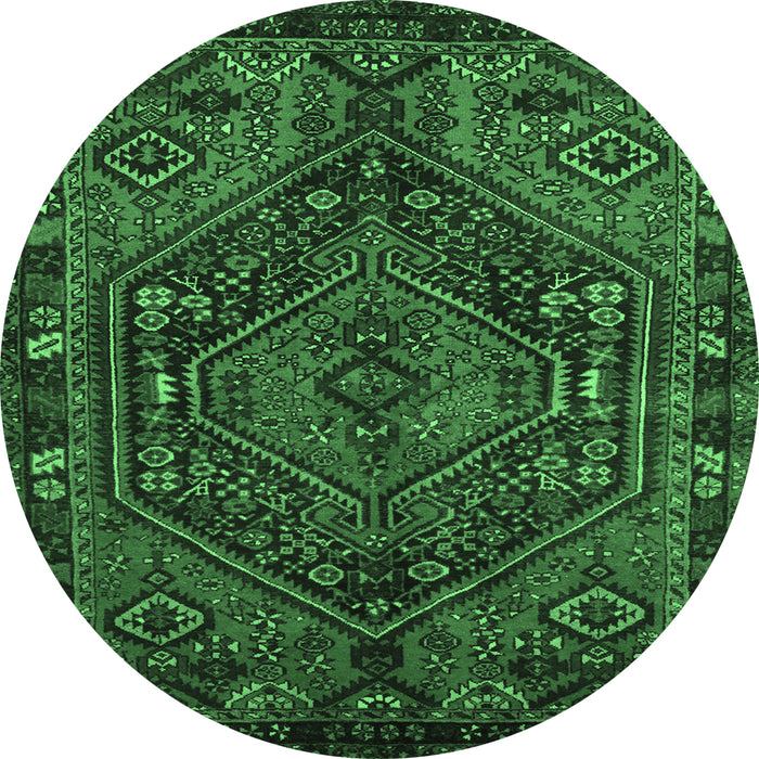 Round Persian Emerald Green Traditional Rug, tr107emgrn