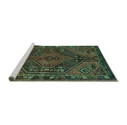 Sideview of Machine Washable Persian Turquoise Traditional Area Rugs, wshtr107turq