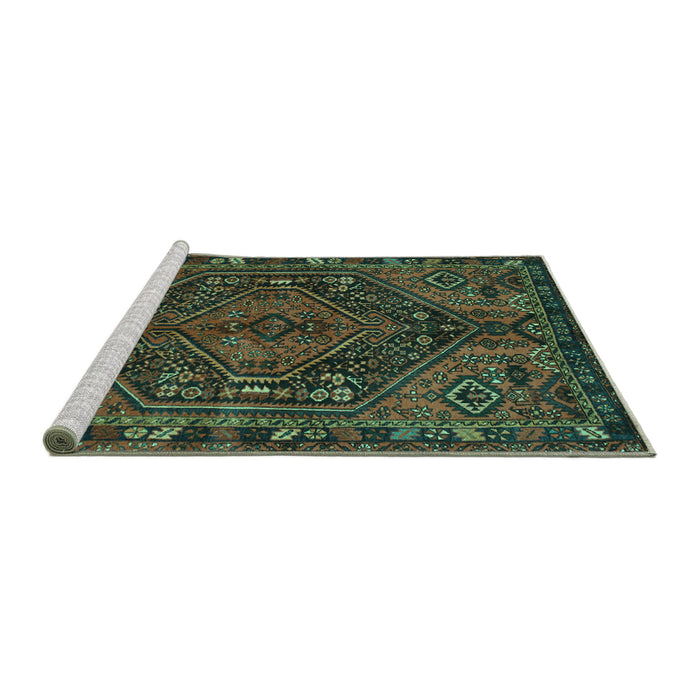 Sideview of Machine Washable Persian Turquoise Traditional Area Rugs, wshtr107turq