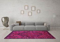 Machine Washable Persian Pink Traditional Rug in a Living Room, wshtr107pnk