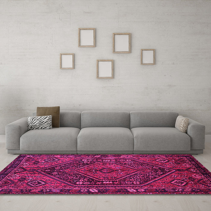 Machine Washable Persian Pink Traditional Rug in a Living Room, wshtr107pnk