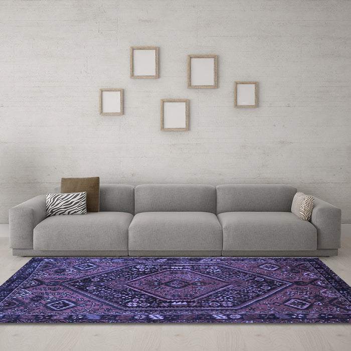 Machine Washable Persian Blue Traditional Rug in a Living Room, wshtr107blu
