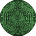 Round Machine Washable Persian Emerald Green Traditional Area Rugs, wshtr107emgrn