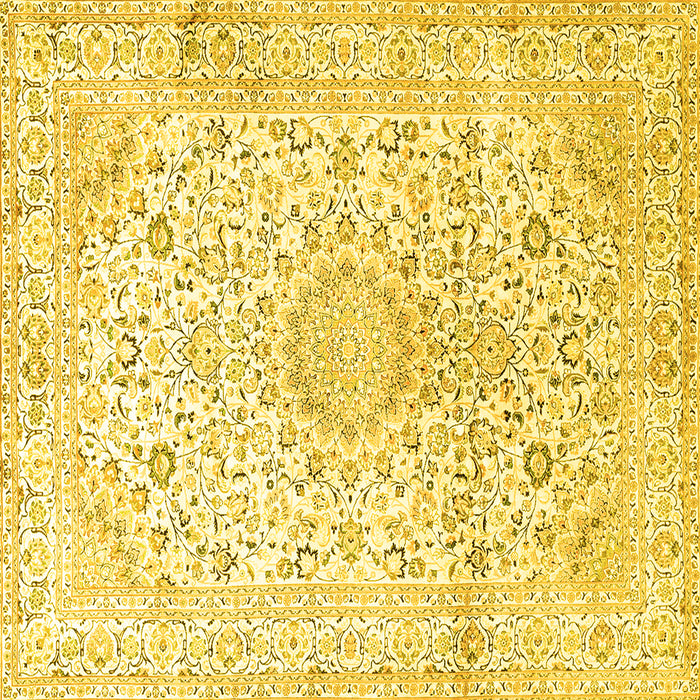 Square Machine Washable Medallion Yellow Traditional Rug, wshtr1080yw