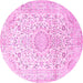 Round Machine Washable Medallion Pink Traditional Rug, wshtr1080pnk